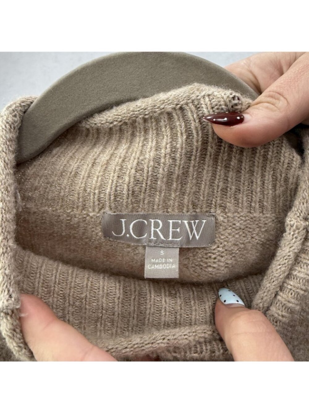J Crew Sweater Womens Small Beige Mock Neck Alpaca Wool Raglan Knit Pullover - Picture 2 of 8